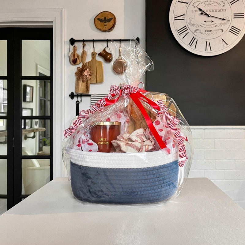 Goodpick Small Woven Basket, Baby Gift Basket Storage Bin under Changing Table, Small Basket Organizing for Living Room, Bathroom, Enytraway, 12"x 8" x 5", Navy Blue - Image 5